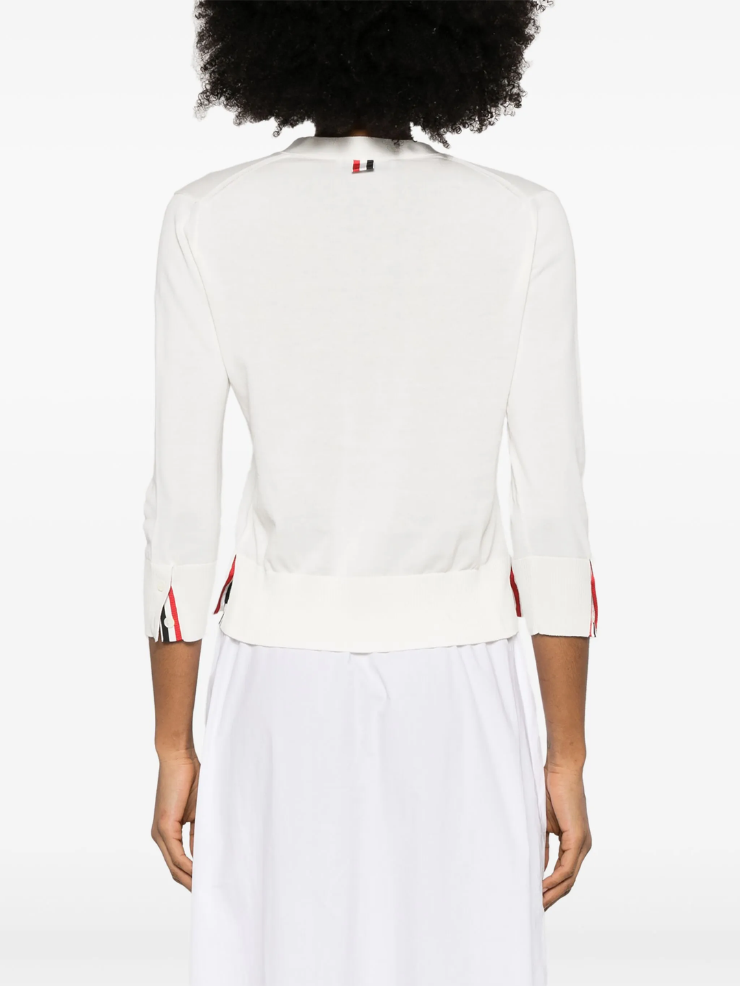 Cotton 4-Bar V Neck Cardigan Women