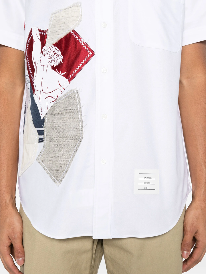 Straight Fit Button Down Shirt With Patchwork Detail Men