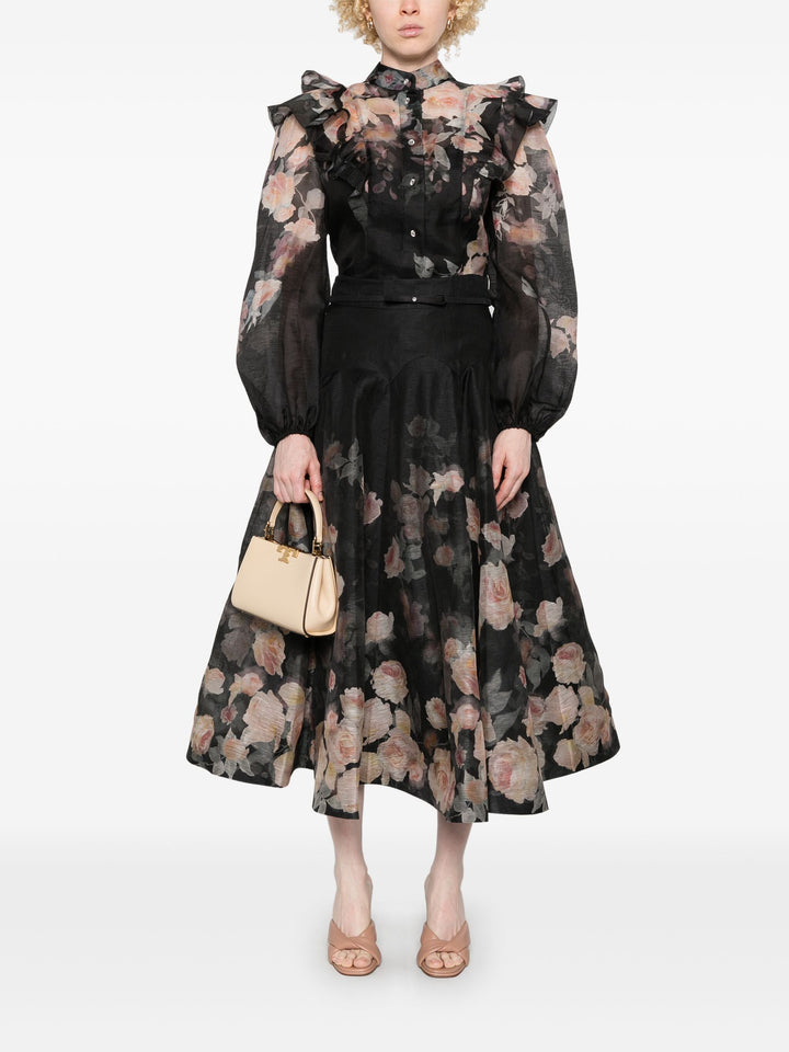 Crush Flared Midi Skirt