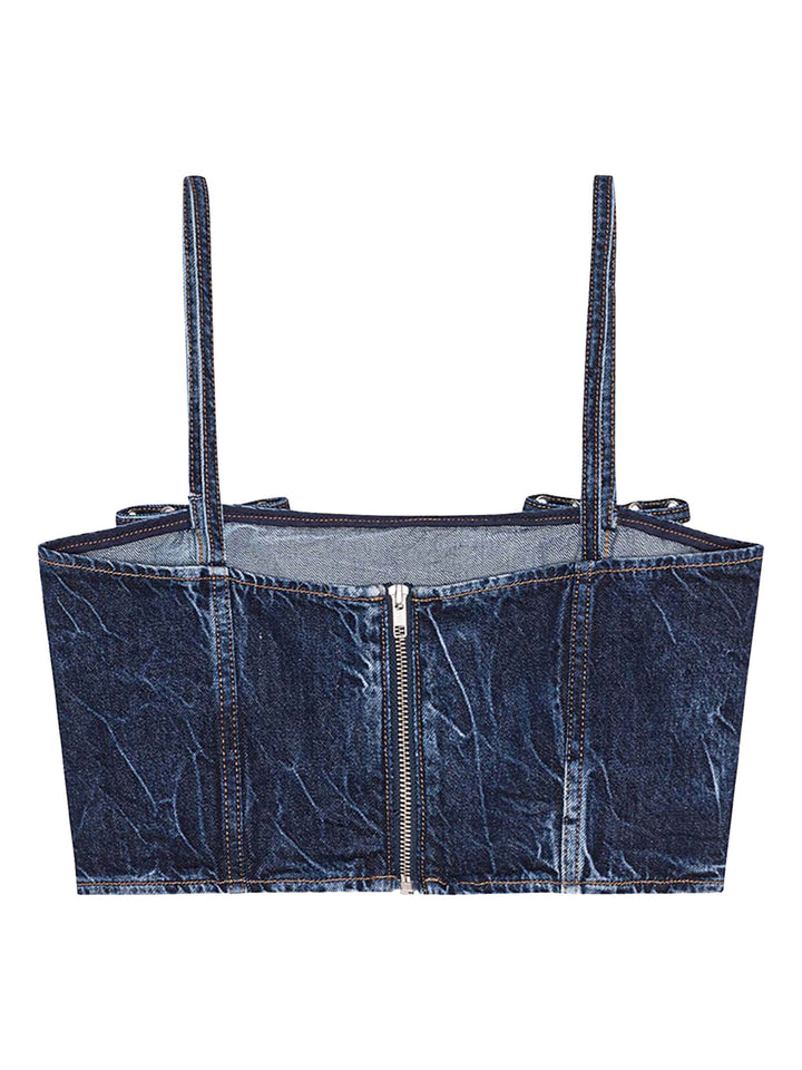 Crinkled Future Denim Strap Top