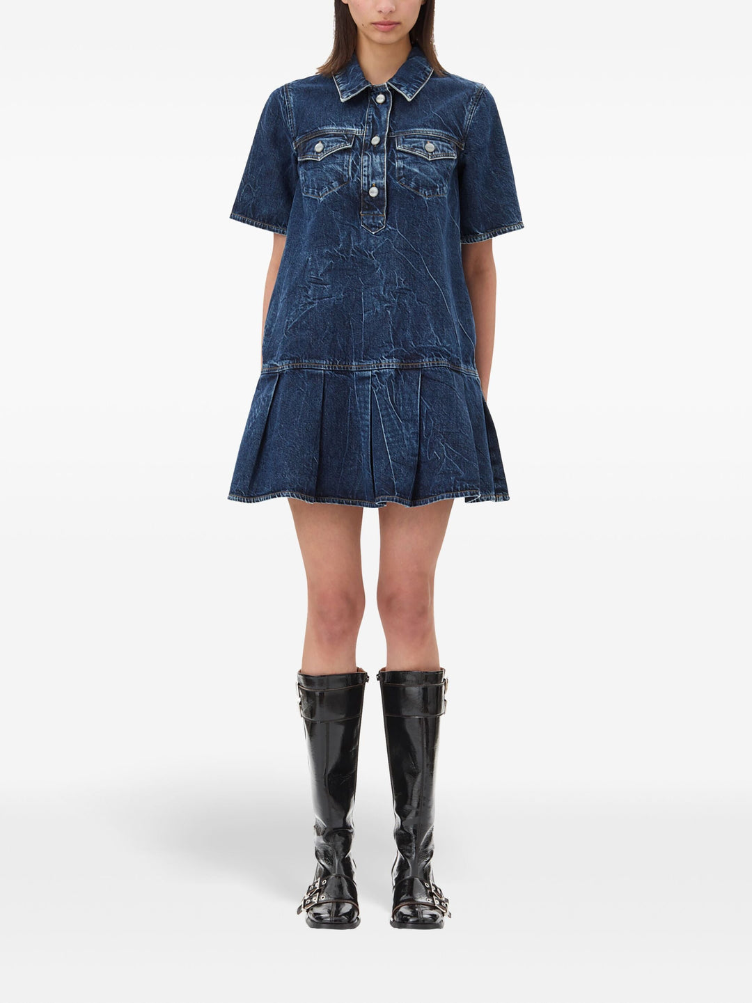 Crinkled Future Denim Mini Dress