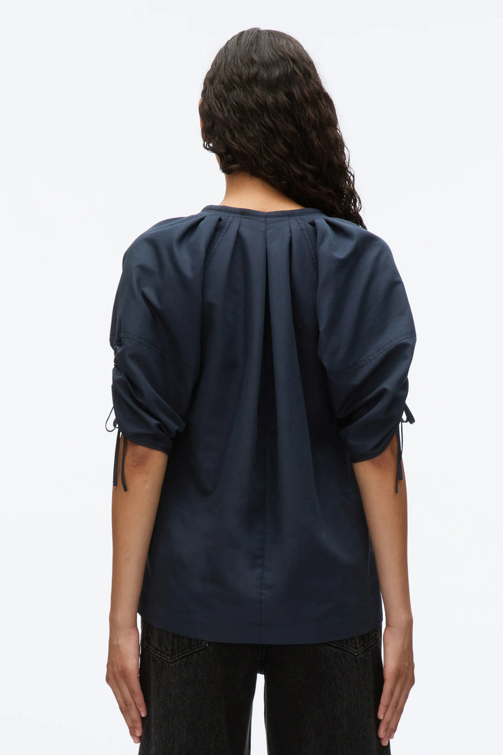 Shirred Sleeve Band Collar Top
