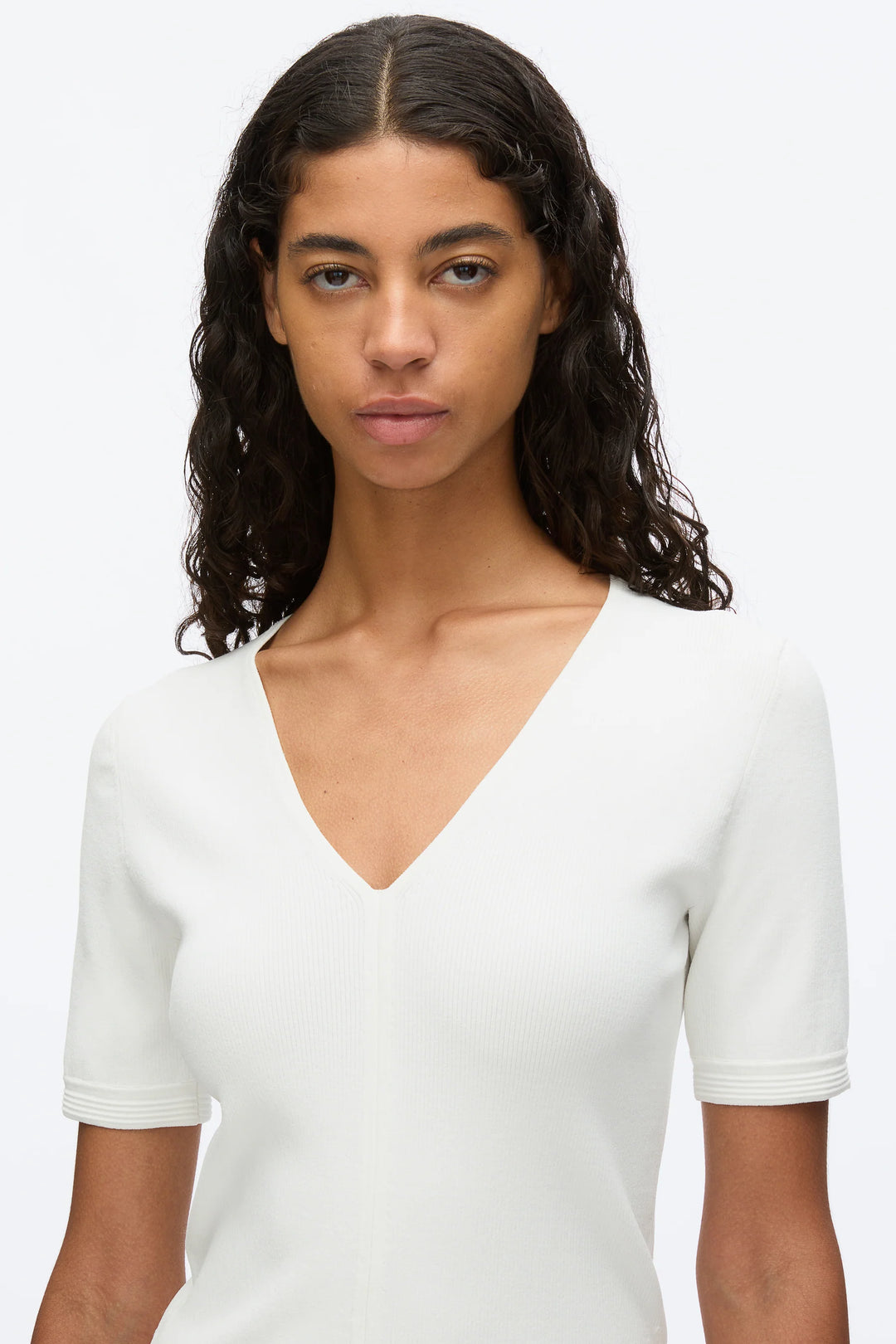 Compact Rib V-Neck Top