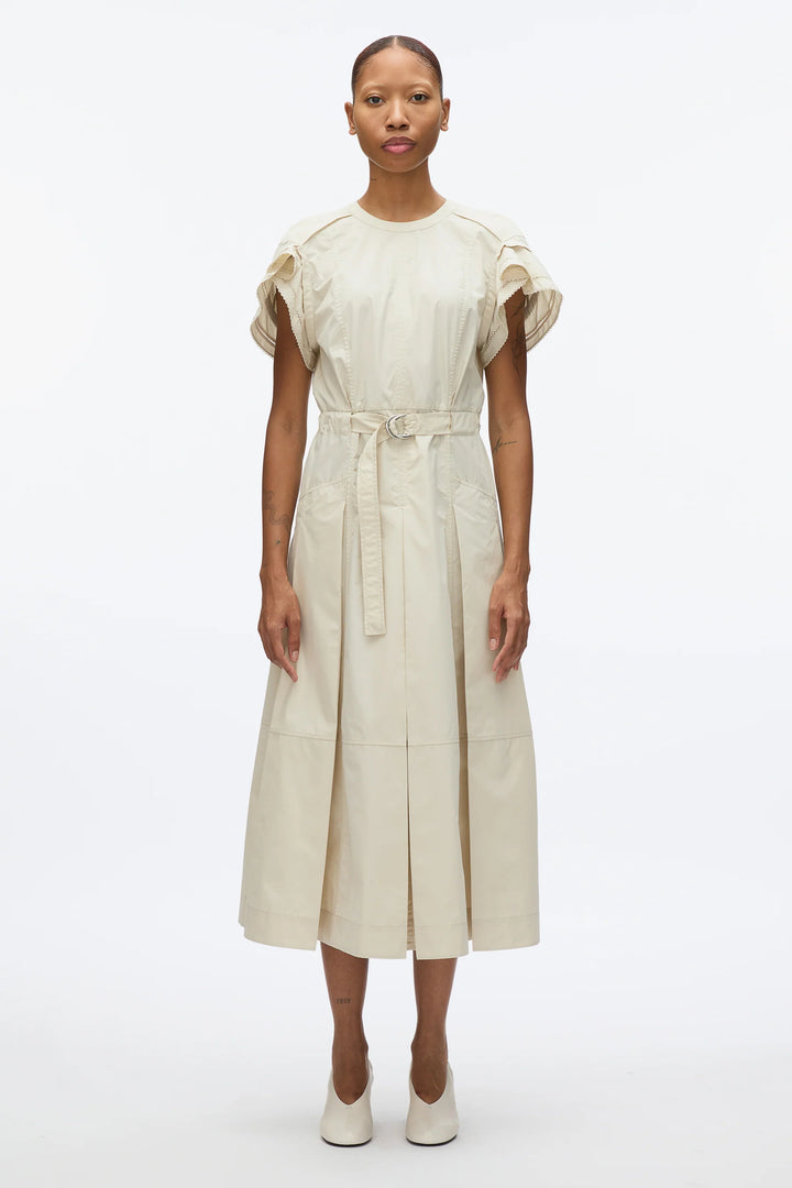 Cascade Drape Short Sleeve Belted Dress
