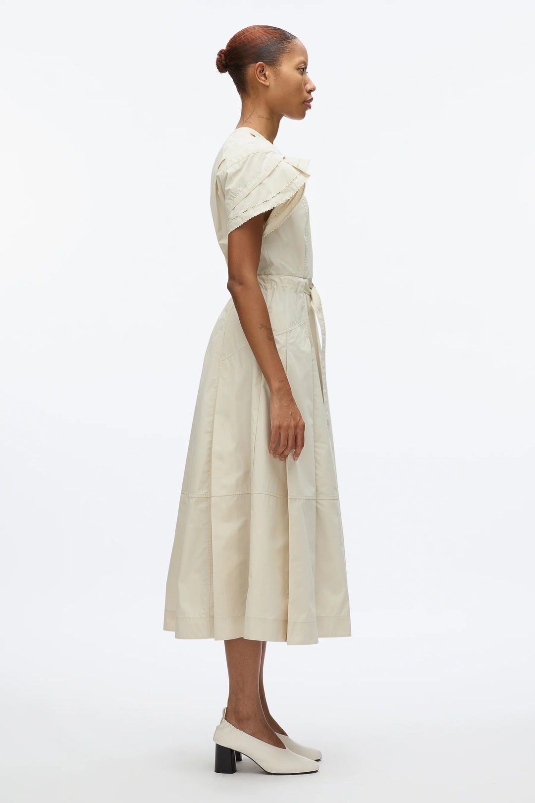 Cascade Drape Short Sleeve Belted Dress