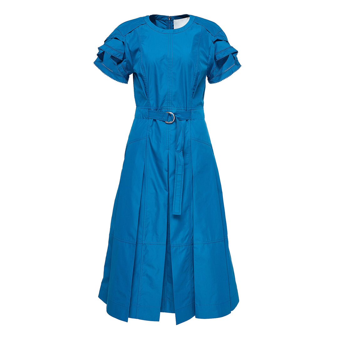 Cascade Drape Short Sleeve Belted Dress