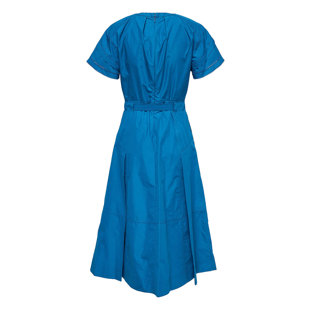 Cascade Drape Short Sleeve Belted Dress