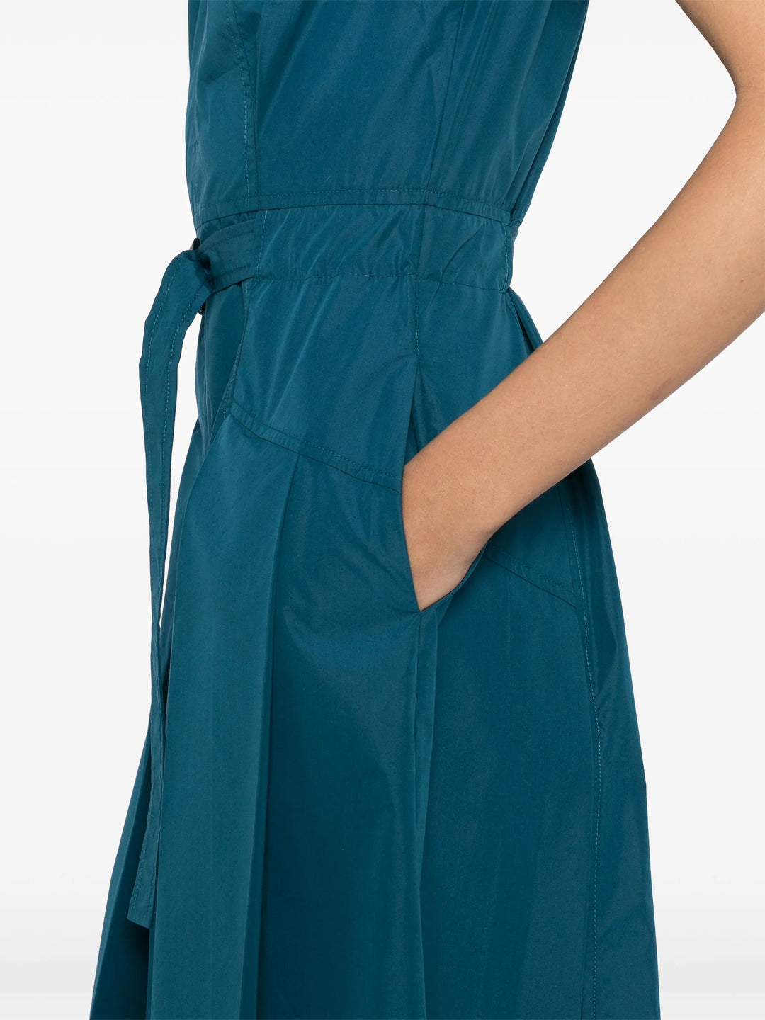 Cascade Drape Short Sleeve Belted Dress