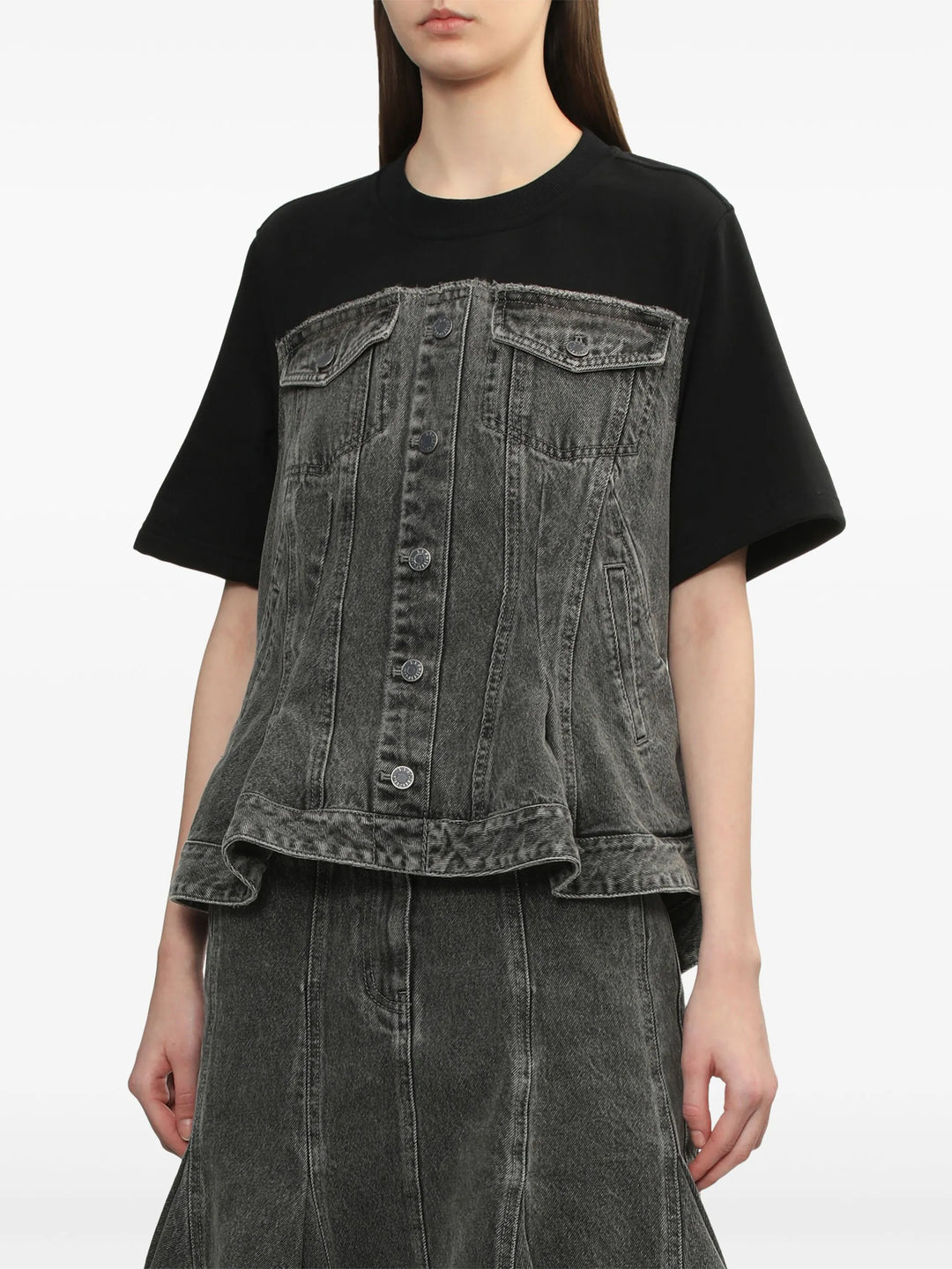 Flounce Hybrid Denim Top