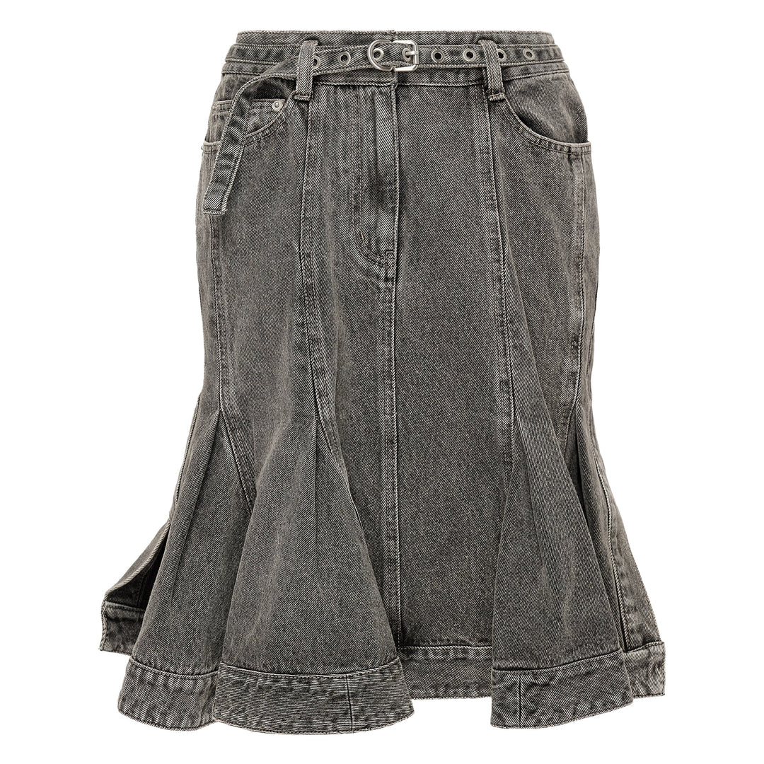 Flounce Bltd Knee Length Skirt