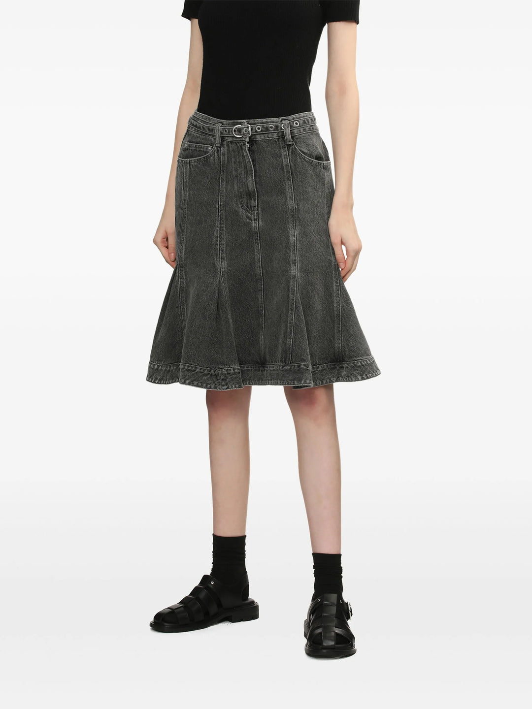 Flounce Bltd Knee Length Skirt
