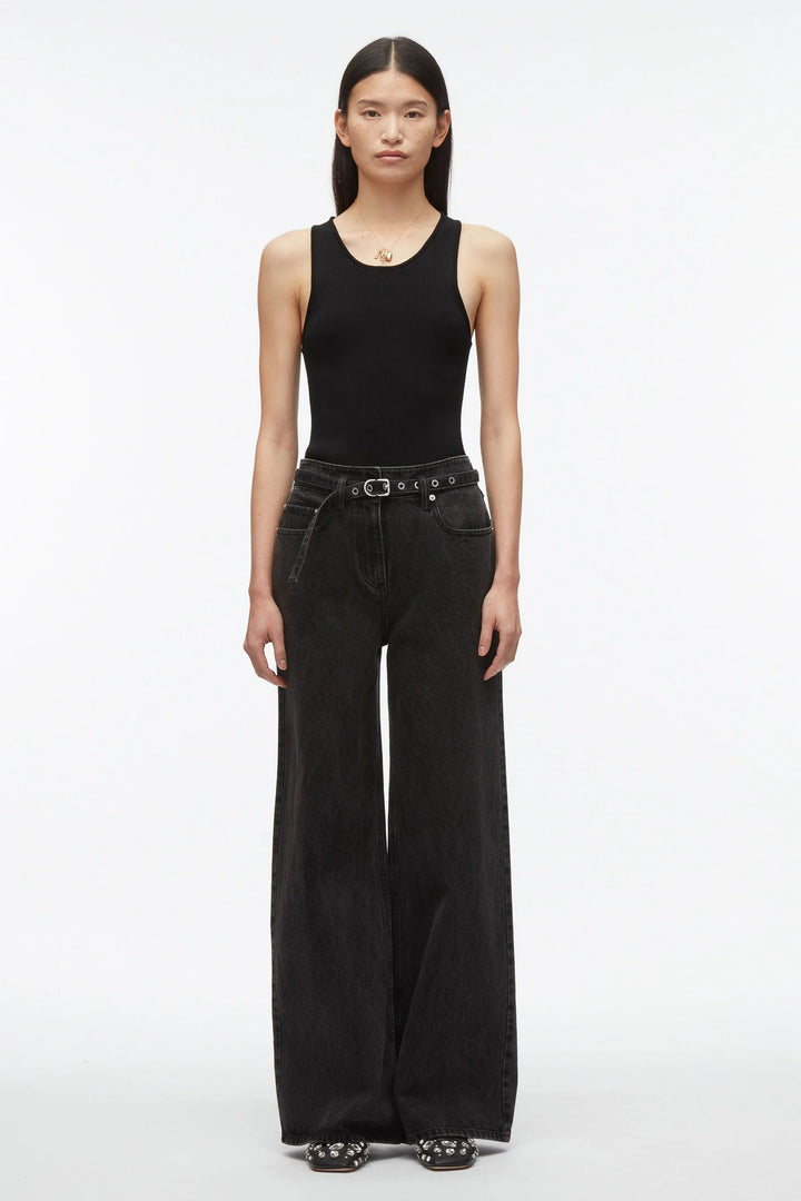Denim Wide Leg Belted Jeans