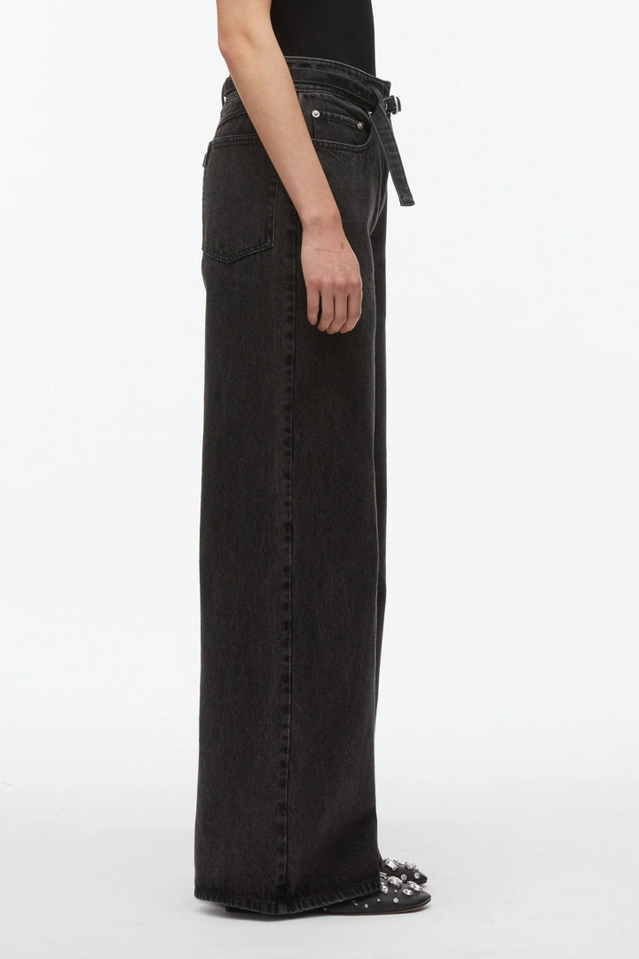 Denim Wide Leg Belted Jeans