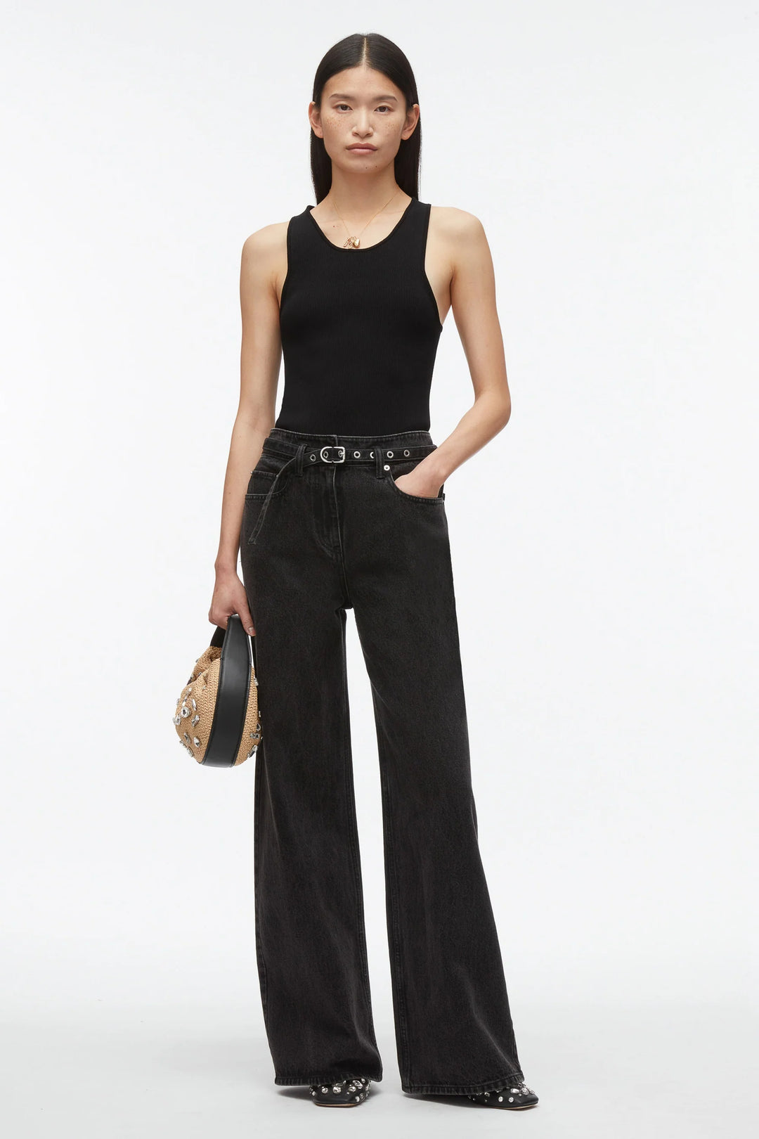 Denim Wide Leg Belted Jeans