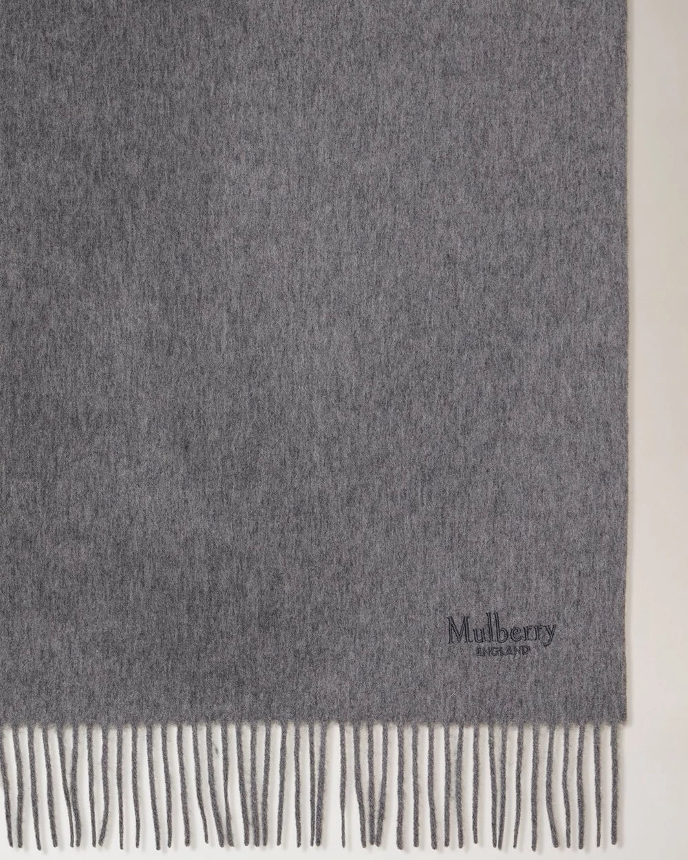 Solid Merino Wool Scarf Grey Melange Embroidered Merino Wool