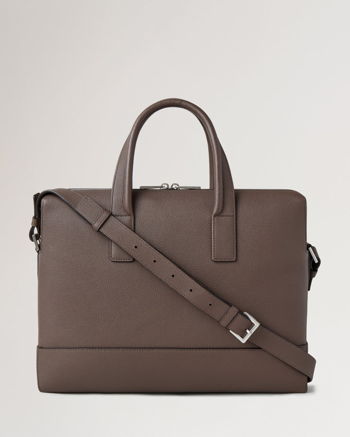 Farringdon Briefcase Taupe Brown Small Pebble Grain