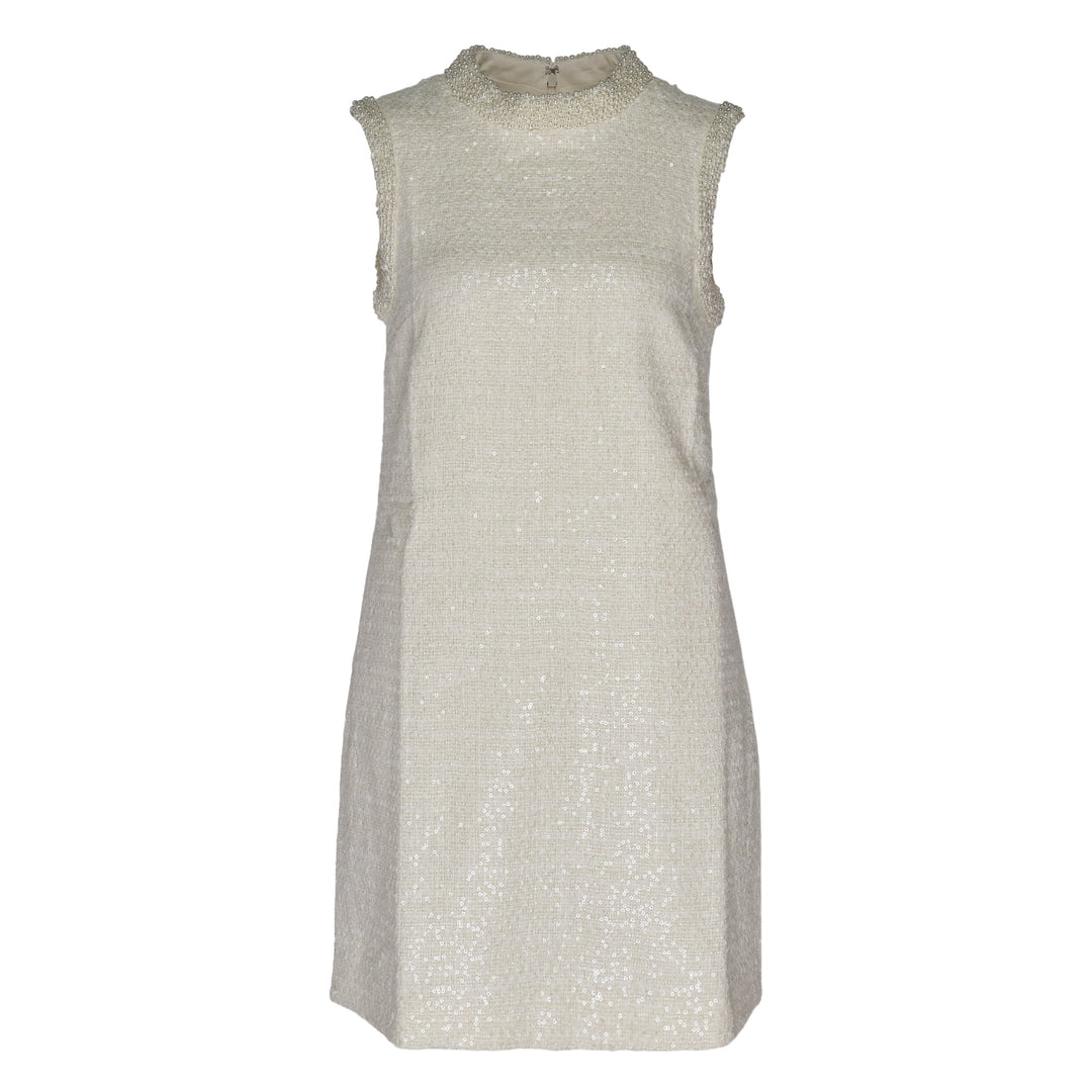 Cream Boucle Pearl Trim Mini Dress