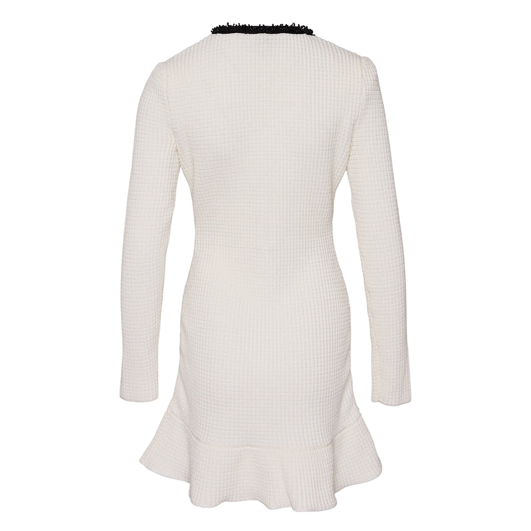 White Pearl Trim Knit Mini Dress