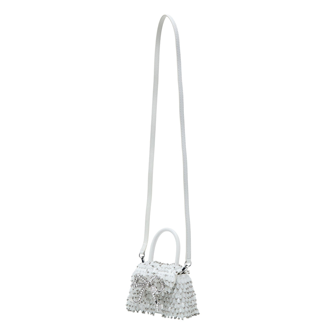 White Embellished Micro Bow Bag