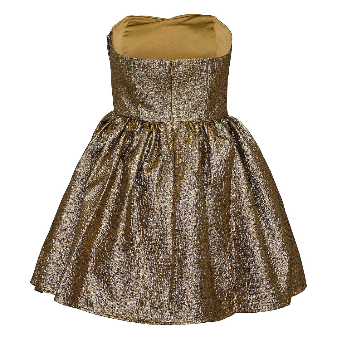 Gold Metallic Jacquard Mini Dress