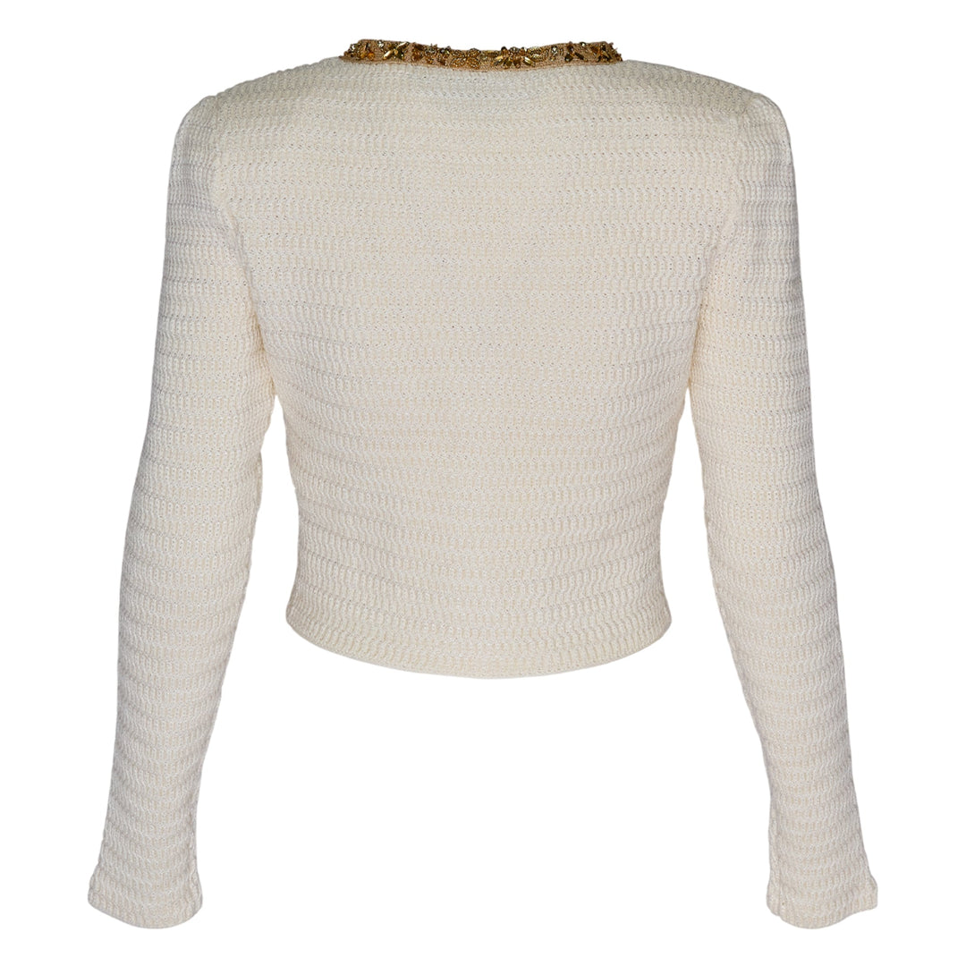 Cream Lurex Knit Cardigan