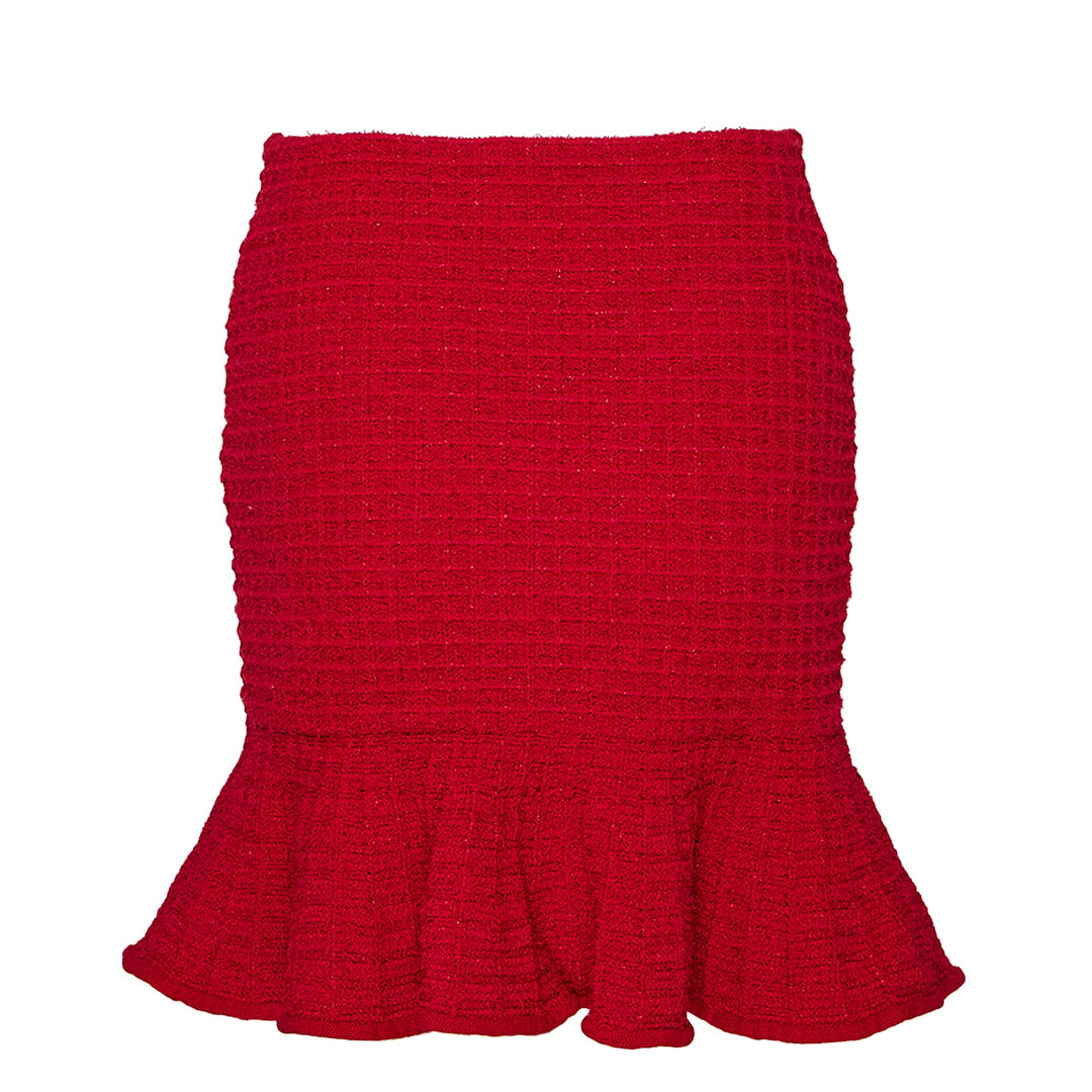Red Textured Knit Mini Skirt
