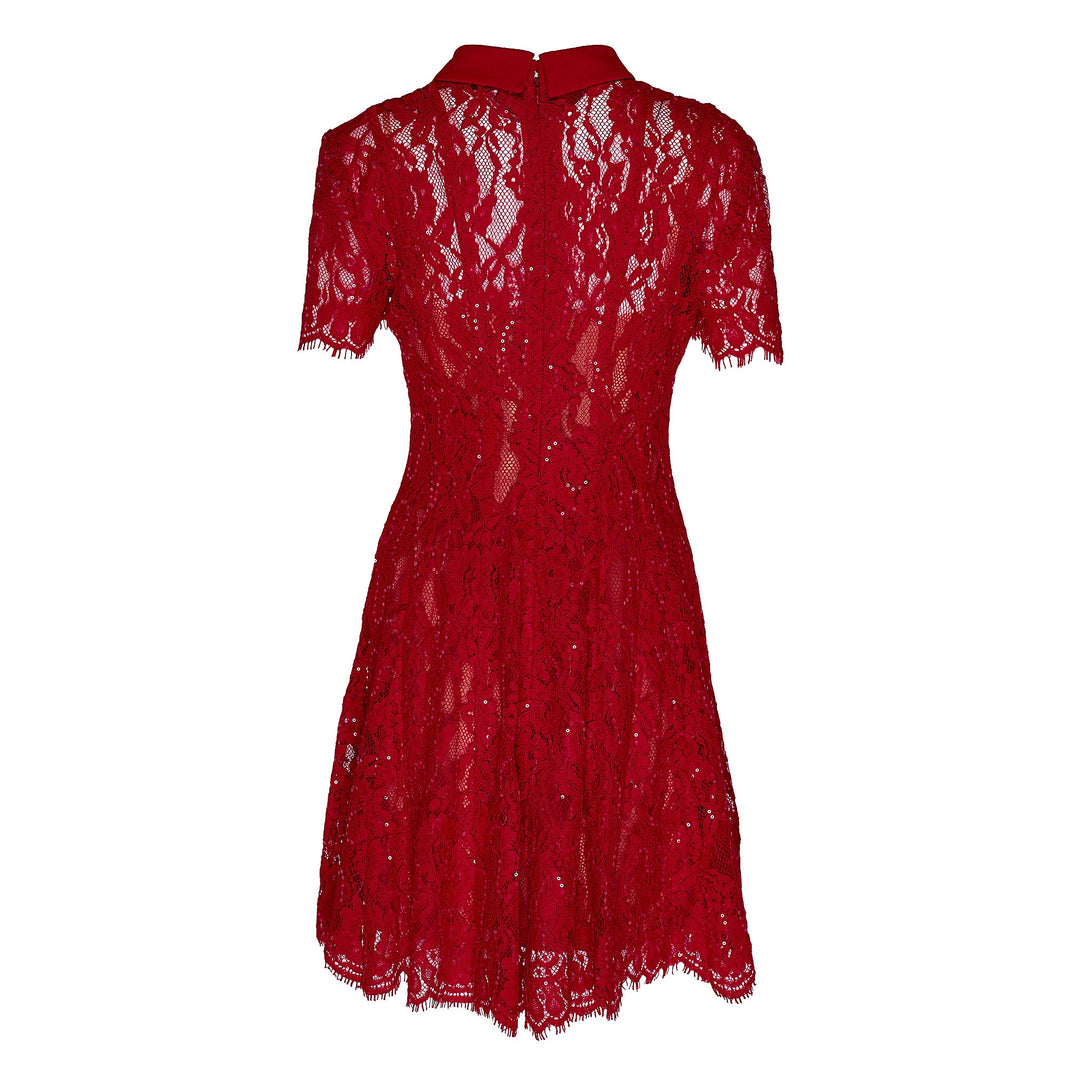 Red Sequin Lace Mini Dress