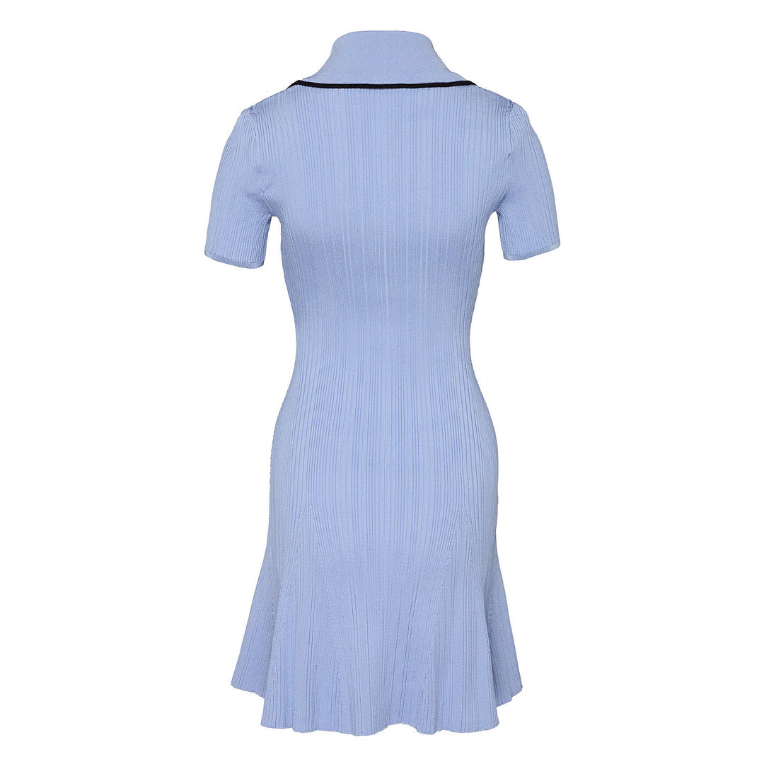 Blue Viscose Rib Knit Mini Dress