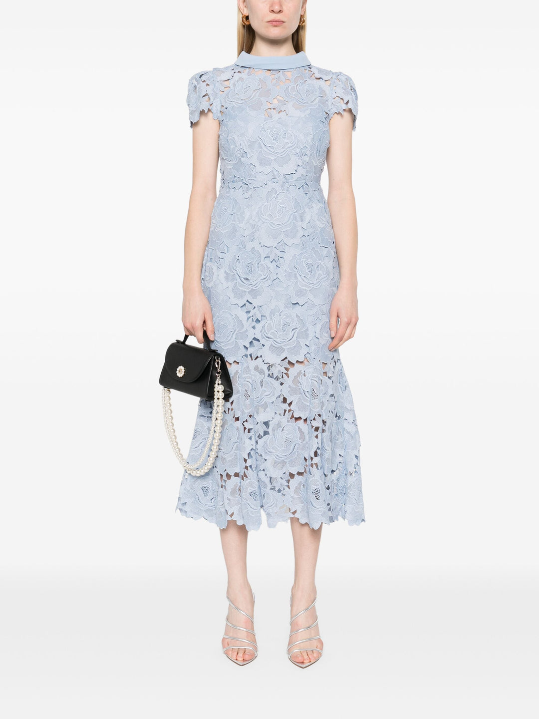 Blue Flower Lace Contrast Collar Dress