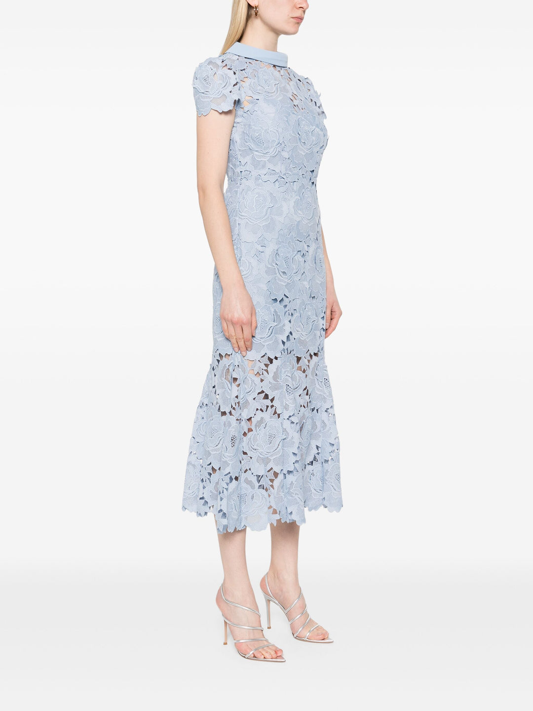 Blue Flower Lace Contrast Collar Dress