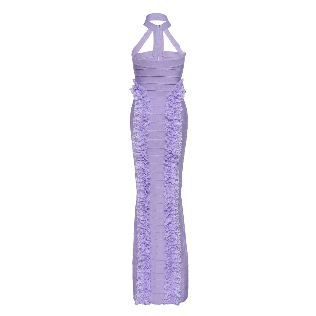 Purple Knit Zip Ruffle Maxi Dress
