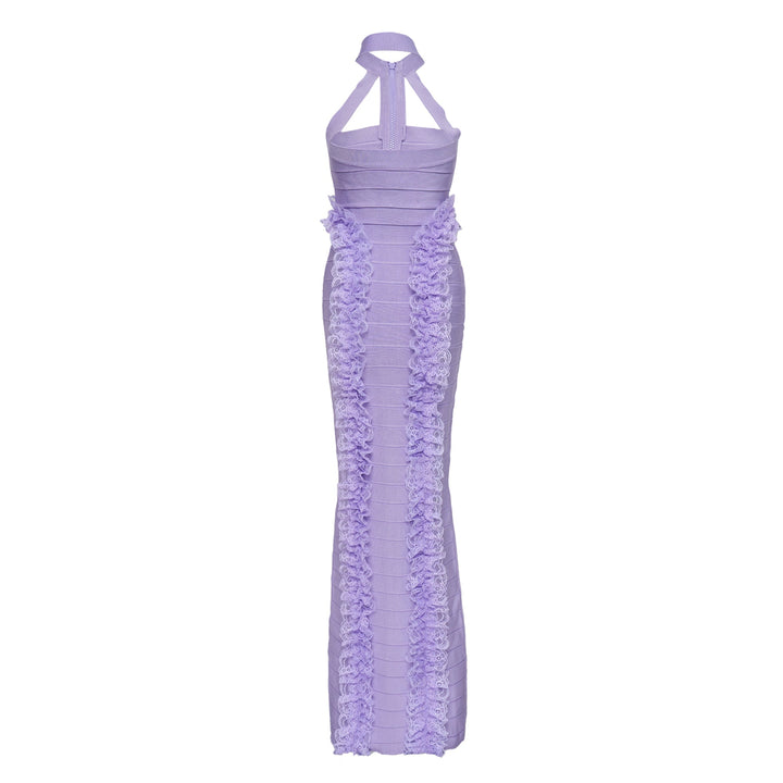 Purple Knit Zip Ruffle Maxi Dress