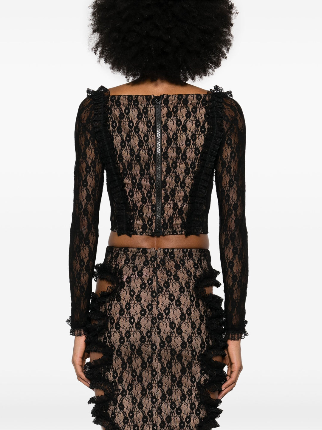 Black Lace Ruffle Top