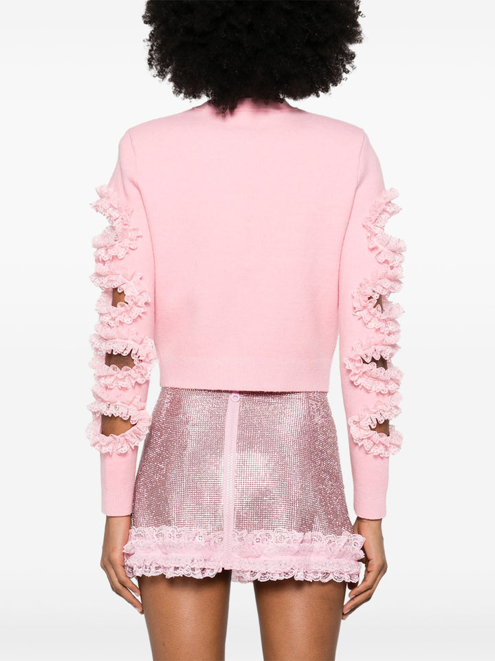 Pink Cut Out Lace Detail Cardigan