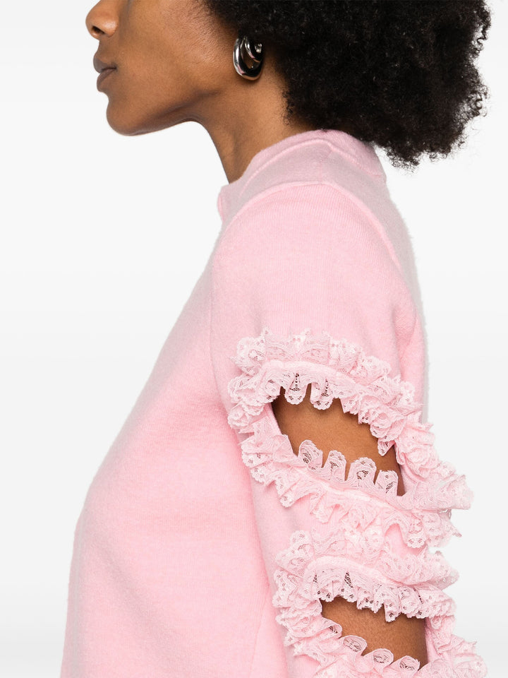 Pink Cut Out Lace Detail Cardigan