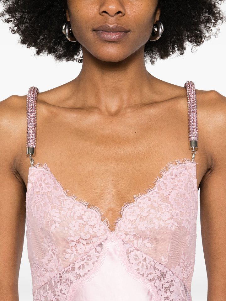 Pink Lace Satin Mini Dress
