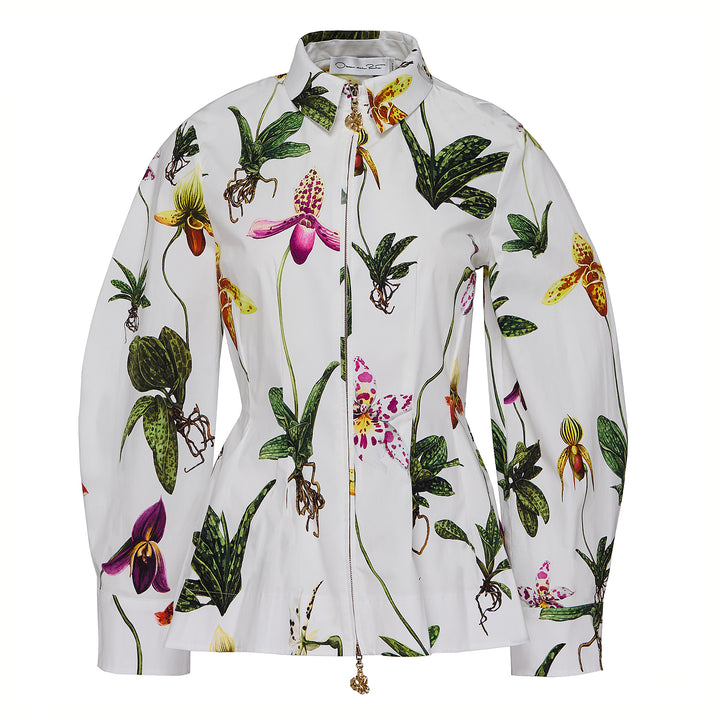 Long Sleeve Zip Front Orchids Top