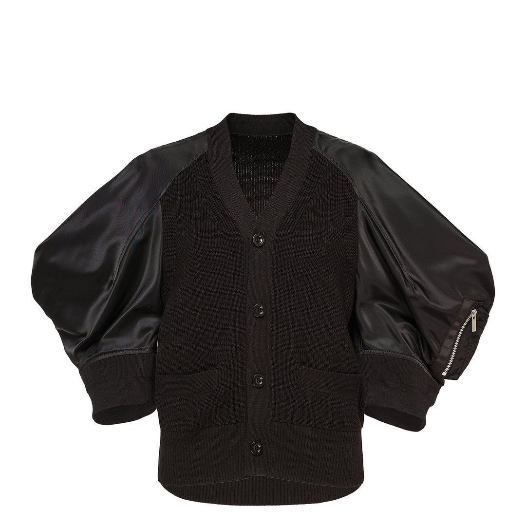 Nylon Twill X Knit Cardigan