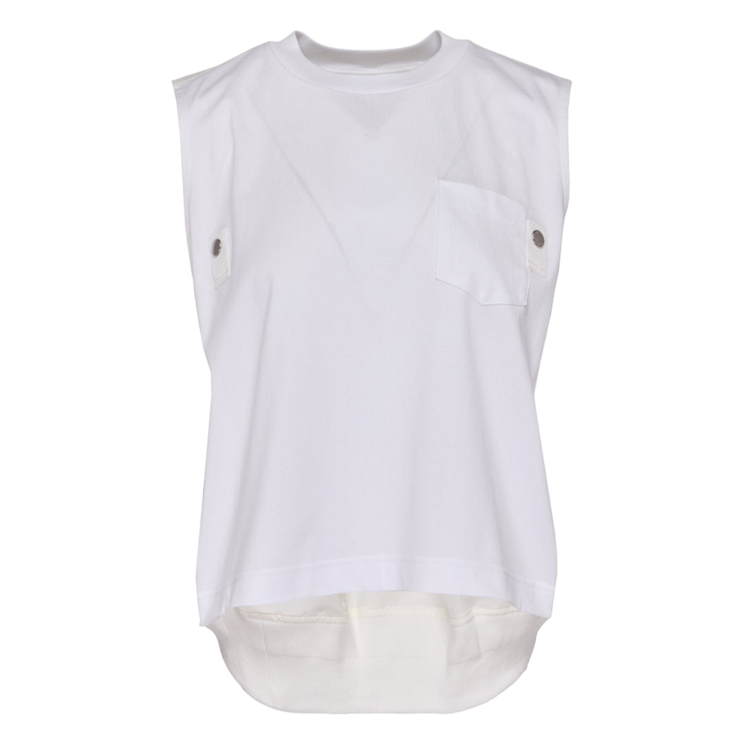 Nylon Twill Mix Cotton Jersey Tank Top