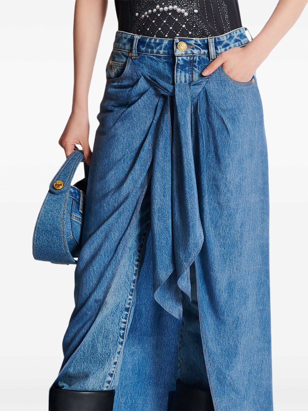 Knotted Draped Denim Pants