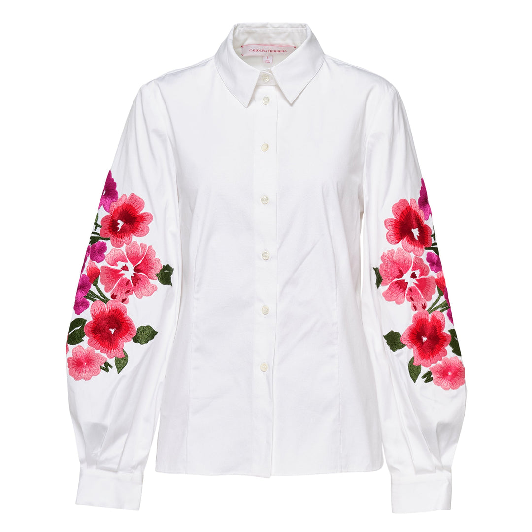 Embroidery Puff Sleeve Button Down Top