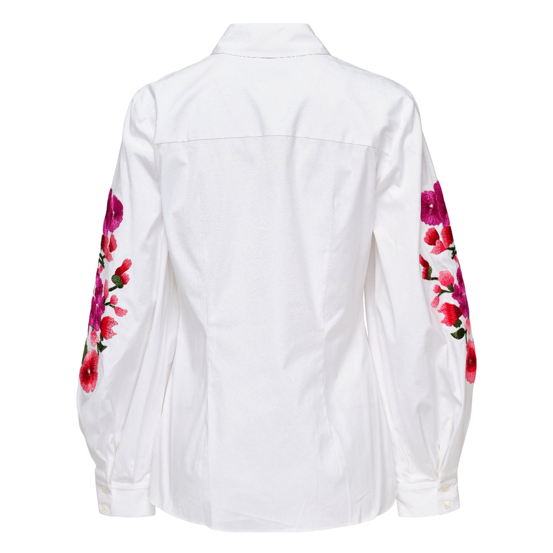 Embroidery Puff Sleeve Button Down Top