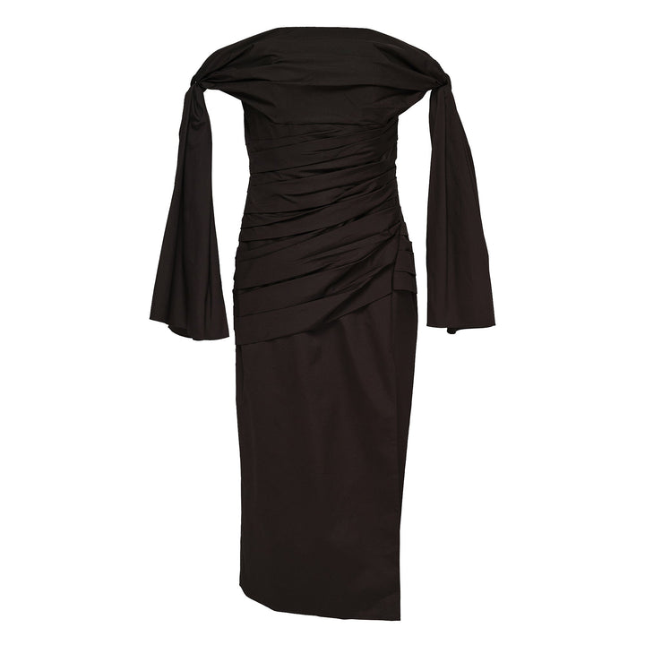 Off Shoulder Tie Draped Midi Dress