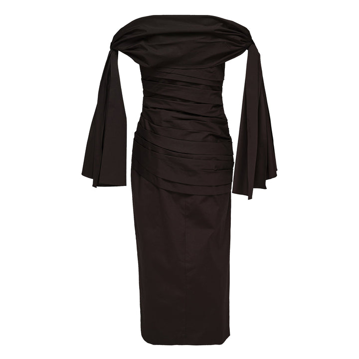 Off Shoulder Tie Draped Midi Dress