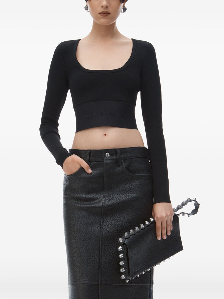 Long-Sleeve Cropped Top With Logo Elastic