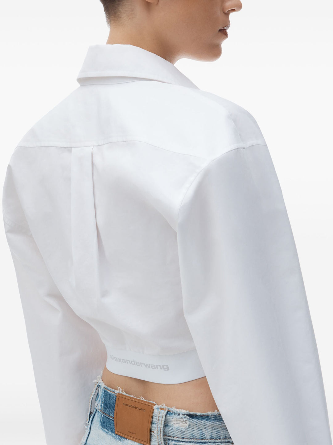 Cropped Shirt In Organic Cotton With Logo Elastic