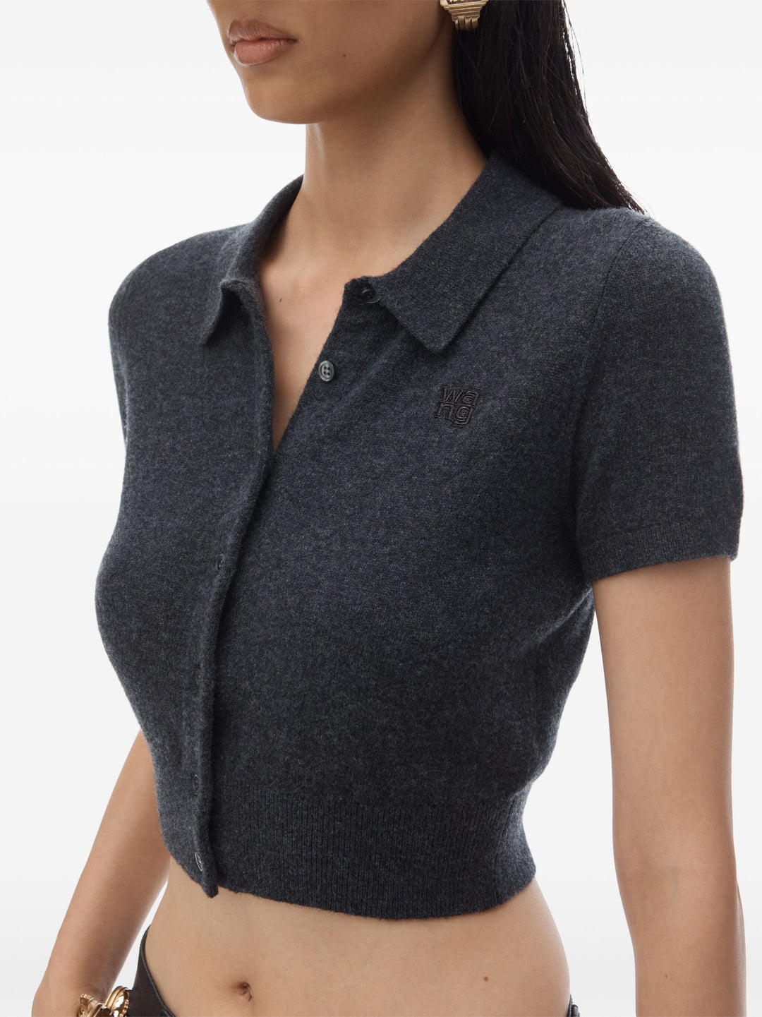 Logo Embroidered Polo Cardigan In Wool