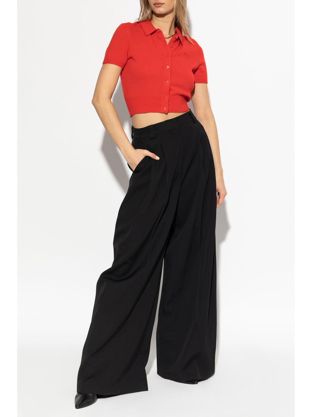 Logo Embroidered Polo Cardigan In Wool