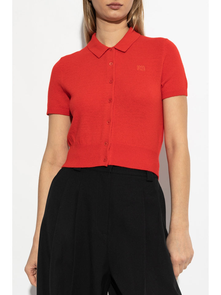 Logo Embroidered Polo Cardigan In Wool