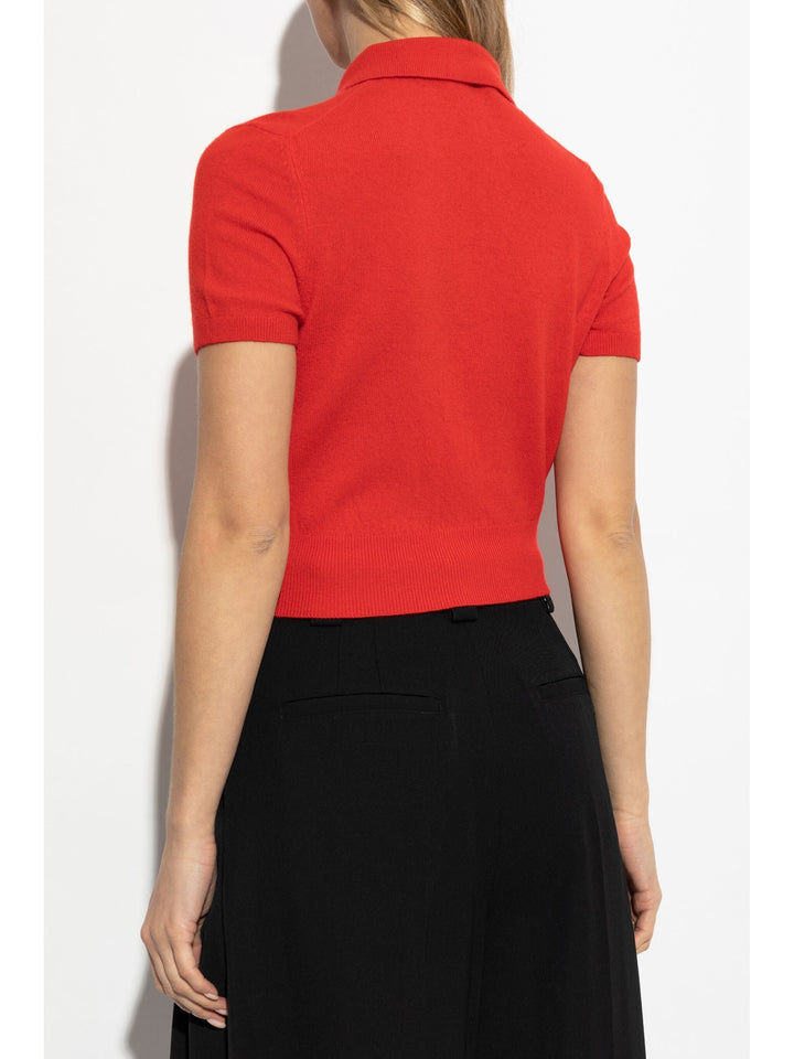 Logo Embroidered Polo Cardigan In Wool